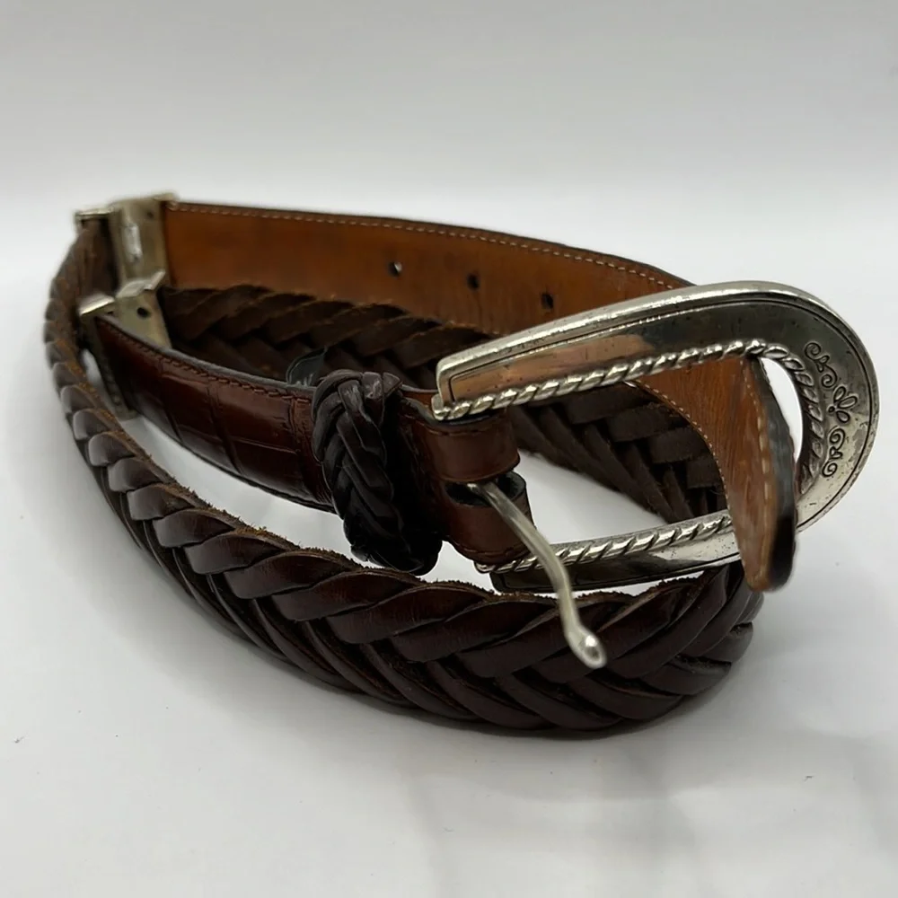 Vintage Brighton Two Tone Brown Leather and Leather Braid Size M 30